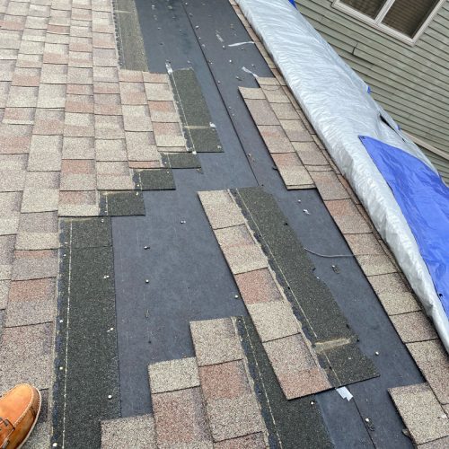 In-progress roofing detail at the valley